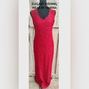 Elegant Scarlet Red Scallop V-neck Maxi Dress-SMALL.